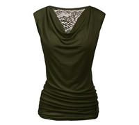 PINSPARK Oberteil Damen Elegant Ärmellos Tank Tops Spitzen Blusentop Leicht V-Ausschnitt Blusen Sommer Tanktop Lässige Bluse Basic Cami Weste Armeegrün S