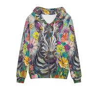 PinUp Angel Damen-Kapuzenpullover mit Reißverschluss, niedliches Ölgemälde, Grafik-Kleidung, übergroßes Sweatshirt, Jacke, Streetwear-Mantel, Floral Zebra, XL