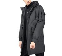 Pioneer Camp Herren Wintermäntel, wasserabweisend, winddicht, dick, Parkas, lange Kapuze, gepolsterte Pufferjacke, Dunkelgrau meliert, L