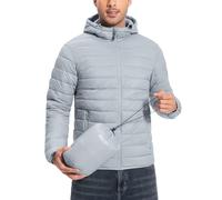 Pioneer Camp Leichte verstaubare Pufferjacke für Herren, mit Kapuze, isoliert, thermisch, bauschig, Winterjacken für Laufen, Reisen, Hellgrau, M