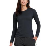 Pioneer Camp Sportshirt Damen Langarm Feuchtigkeitstransport Funktionsshirt Schnelltrocknende Langarmshirt Sport Rundhalsausschnitt mit DaumenlöCher Wanderbluse Oberteile（Black,Grey;L