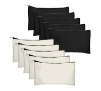 pipisweet 10 Stück blanko beige DIY Basteltasche Leinwand Federmäppchen Make-up Taschen Reißverschluss Bleistifttasche Kosmetiktasche Schule Handwerk Schreibwaren Zubehör, 5 x Schwarz, 5 x Beige