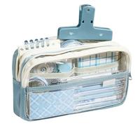 pipisweet 2 Stück Schüler-Federmäppchen, transparent, Schulbedarf, Aufbewahrungstasche, multifunktional, DIY, niedliches Schreibwaren-Tasche, Kinder-Federmäppchen, Mädchen, Make-up-Tasche, blau