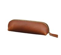 pipisweet 2 Stück Vintage Leder Federmäppchen Einfache Schreibwaren Hoder Stifteetui Aufbewahrungstasche Reißverschluss Bleistifttasche Brillenbox Schulbedarf, dunkelbraun, Einheitsgröße