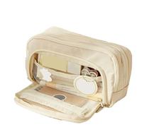 pipisweet 2 x Federmäppchen mit großem Fassungsvermögen, eine einfache Mehrzweck-Schreibwaren-Box und Make-up-Aufbewahrungstasche, beige, Einheitsgröße