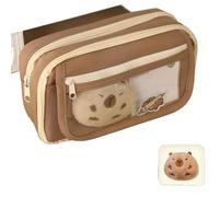 pipisweet Federmäppchen Capybara Cartoon Schreibwaren Halter Tasche mit Broschen, Aufklebern, Clips, Schlüsselanhänger, Kinder-Federmäppchen (mit Puppe), 2 Stück, a, Einheitsgröße