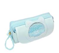 pipisweet Treibsand Katzen-Federmäppchen, niedliches Federmäppchen, drei Schichten, großes Federmäppchen, Mädchen, Kawaii, Schreibwaren-Tasche, Cartoon-Tiere, Stiftetasche, Schüler, blau