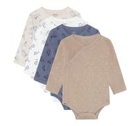 Pippi 4er-Pack Wickelbody langarm 74 beige/weiß/blau interlock