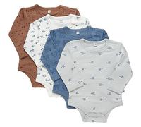 Pippi 4er-Pack Bodys langarm Fahrzeuge Tiere 86 blau/natur/braun