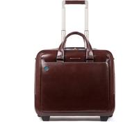 Piquadro Black Square Briefcase with wheels 2 compartments brown