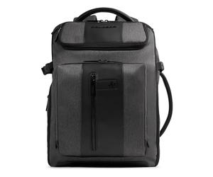 Piquadro Erweiterbarer Reiserucksack Herren mit Laptop-Fach Mann Leder und Stoff grau/schwarz