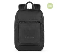 Piquadro Macbeth Kleiner Laptoprucksack aus Leder und recyceltem Schwarz