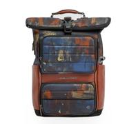 Piquadro-Roll-Top-Fahrradrucksack Laptop 15,6"-Herren-Camouflage Naturleder | Leder und Gewebe, RFID-Betrugsschutz, Wasserabweisend, Brillenfach, Büro und Reise, Täglicher Gebrauch