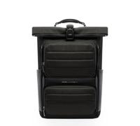 Piquadro - Roll-Top-Fahrradrucksack Laptop 15,6" - Herren - Schwarz | Leder und Gewebe, RFID-Betrugsschutz, Wasserabweisend, Brillenfach, Büro und Reise, Täglicher Gebrauch