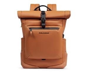 Piquadro Wasserfester Roll-top Laptop-Rucksack 15,6" Mann Stoff ziegelorange