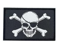 Piraten-Patch, Piraten-Flagge, ähnlich wie Fluch der Karibik, zum Ankleben an Piratenkostüm oder als Crossfit Velkro Rucksack, kleine Piratenflagge, Totenkopf-Patch, 80 x 50 mm (Aufnäher)