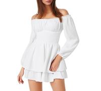 Piratenkleid Damen Kurz - Damen Jumpsuit Im FranzöSischen Stil Mit Falten Schulterfrei LangäRmelig Rüschen Und Shorts