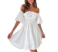 Piratenkostüm Damen Sommerkleid Swing Kleid Off Shoulder Slash Neck Skaterkleid Einfarbiges A-Linien-Kleid Trägerloses Knielanges Patchwork-Kleid Strandkleid Party Karneval kostüm Piraten