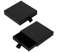 Piriuuo 2 Stück Schmuck Geschenkbox, 8 * 8 * 1,7 cm Papier-Schmuck-Display Kleine Geschenkboxen Ausziehbare Quadratische Aufbewahrungsbox für Armbänder, Ohrringe, Halsketten, Schmuckgeschenke(Schwarz)