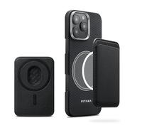 pitaka Magnetisches Handy Wallet aus Aramidfaser Magnetischer Geldbörse mit 2 Kartenhalter mit Magsafe Wallet Leichtes Geldbörse Kompatibel mit iPhone 17/16/15 Serien Schwarz