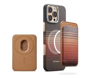 pitaka Magnetisches Handy Wallet aus Aramidfaser Magnetischer Geldbörse mit 2 Kartenhalter mit Magsafe Wallet Leichtes Geldbörse Kompatibel mit iPhone 17/16/15 Serien Sonnenuntergang