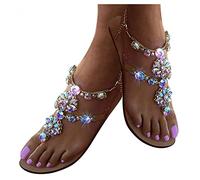 pitashe_Bekleidung Sandalen Damen mit Absatz Retro Sommer Rom Farbe Glitzer Strass Kreuzgurt Flache Frauen Strandsandalen Pantoletten Römersandalen Sandaletten Flip Flops Sommerschuhe, 41（40 EU）