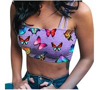 Pitashe Damen Tops Damen Criss Cross Bunt 3D Print Racerback Sport Weste Cami Top T-Shirt 3D Print Gothic mehrfache Träger Sleeveless Hemd Weste Trägershirts Bandagen Ärmellos Strappy Tank Bluse