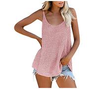 Pitashe Damen Tops Damen Pailletten Tops Spaghetti bügel T-Shirt Sparkle Shimmer Camisole Pailletten Shirt Ärmellos Sparkle Glitzer Weste Tops Sexy V-Ausschnitt Kreuz Tank Top mit Spitze Bluse T-Shirt