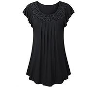 Pitashe Damen Tops Einfach Kurzarm Rundhals Spitze Baumwolle Falten Damen Sommer T-Shirt Crop Top Weste Tank Top Party Oberteile Bluse Camisole Hemd Bekleidung Vest Bauchfrei Tunika Clubwear Shirts