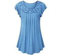 Pitashe Damen Tops Einfach Kurzarm Rundhals Spitze Baumwolle Falten Damen Sommer T-Shirt Crop Top Weste Tank Top Party Oberteile Bluse Camisole Hemd Bekleidung Vest Bauchfrei Tunika Clubwear Shirts