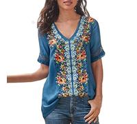 Pitashe Damen Tops Elegant Retro V-Ausschnitt Kurzarm Nähen Drucken Damen Sommer T-Shirts Crop Top Weste Tank Top Mode Party Oberteile Blusen Camisole Hemd Bekleidung Vest Bauchfrei Tunika Shirts Tops