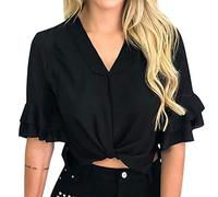 Pitashe Damen Tops Freizeit V-Ausschnitt Kurzarm Damen Sommer Crop Top T-Shirts Weste Tank Top Mode Party Oberteile Blusen Camisole Hemd Bekleidung Vest Bauchfrei Tunika Shirts Tops für Cooles Mädchen