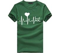 Pitashe Damen Tops Sexy Einfarbig Liebe EKG Drucken Rundhals Kurzarm Damen Sommer T-Shirt Baumwolle Tank Top Party Oberteile Bluse Camisole Bekleidung Vest Bauchfrei Tunika Crop Top Weste Clubwear