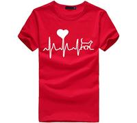 Pitashe Damen Tops Sexy Einfarbig Liebe EKG Drucken Rundhals Kurzarm Damen Sommer T-Shirt Baumwolle Tank Top Party Oberteile Bluse Camisole Bekleidung Vest Bauchfrei Tunika Crop Top Weste Clubwear