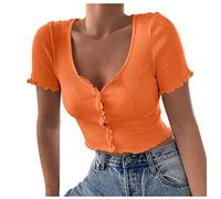 Pitashe Damen Tops Sommer Damen Kurzarm Bluse Lose Spitze Patchwork Cut Out Tops T-Shirt Tunika Einfarbig Neckholder Oberteile Perspektive Top Hemd Streetwear Hemd Streetwear Tee Shirt