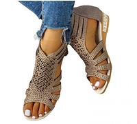 Pitashe Sandalen Damen mit Absatz Retro Damen Sommer Rom Farbe Glitzer Strass Kreuzgurt Flache Frauen Strandsandalen Pantoletten Römersandalen Sandaletten Flip Flops Hausschuhe Slipper Sommerschuhe