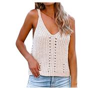 Pitashe Shirts Damen, Mode Einfarbig V-Neck Ärmellos Stricken Tank Tops Freizeit T-Shirt Crop Tops Frauen Sommer Weste Hemd Bluse Schön Unregelmäßigkeit Unterhemd Sexy Shirts Top Pulli Damen Oberteile