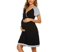 pitashe Umstandsnachthemd/Still-Nachthemd Kurzarm V-Ausschnitt Stillkleid mit Knopfleiste für Schwangere Frauen Sommer, S-XXL Damen Schwangerschaftskleid Umstandsmode Kleide Umstandskleide Stillkleide