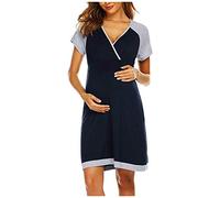 pitashe Umstandsnachthemd/Still-Nachthemd Kurzarm V-Ausschnitt Stillkleid mit Knopfleiste für Schwangere Frauen Sommer, S-XXL Damen Schwangerschaftskleid Umstandsmode Kleide Umstandskleide Stillkleide