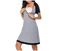 pitashe Umstandsnachthemd/Still-Nachthemd Kurzarm V-Ausschnitt Stillkleid mit Knopfleiste für Schwangere Frauen Sommer, S-XXL Damen Schwangerschaftskleid Umstandsmode Kleide Umstandskleide Stillkleide