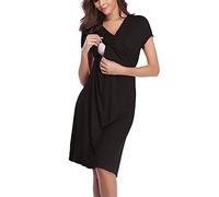 pitashe Umstandsnachthemd/Still-Nachthemd Kurzarm V-Ausschnitt Stillkleid mit Knopfleiste für Schwangere Frauen Sommer, S-XXL Damen Schwangerschaftskleid Umstandsmode Kleide Umstandskleide Stillkleide