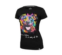 PITBULL Damen T-Shirt aus Baumwolle Tshirt Kurzarm Bluse mit Rundhalsausschnitt für Frauen Pit Bull West Coast Watercolor Tshirts bunter Aufdruck S
