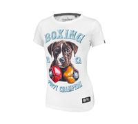 PITBULL Damen T-Shirt aus Baumwolle Tshirt Kurzarm Bluse mit Rundhalsausschnitt für Frauen Pit Bull West Coast Lil'Champ Tshirts mit Aufdruck Boxing Puppy Champion S