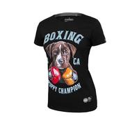 PITBULL Damen T-Shirt aus Baumwolle Tshirt Kurzarm Bluse mit Rundhalsausschnitt für Frauen Pit Bull West Coast Lil'Champ Tshirts mit Aufdruck Boxing Puppy Champion XS