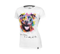 Pitbull Damen T-Shirt aus Baumwolle Tshirt Kurzarm Bluse mit Rundhalsausschnitt für Frauen Pit Bull West Coast Watercolor Tshirts bunter Aufdruck M