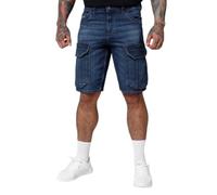 Pitbull Herren Jeans Shorts mit Cargo-Stil Männer Kurze Cargo-Hose Jeansshorts Pit Bull West Coast Navy Wash Longspur Freizeithose mit Taschen Baumwolle Cargo 30