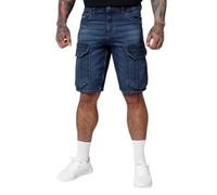 Pitbull Herren Jeans Shorts mit Cargo-Stil Männer Kurze Cargo-Hose Jeansshorts Pit Bull West Coast Navy Wash Longspur Freizeithose mit Taschen Baumwolle Cargo 32