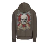 PITBULL Herren Kapuzenjacke Washed Santa Muerte - Männer Zip Hoodie Freizeitjacke Baumwolle Elasthan Mix, Casual Hoody mit Totenkopf Rückenprint, Bequemer Sweater mit Taschen & Reißverschluss
