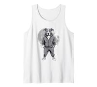 Pittbull im Jogger vorm Mond Klamotten grau Tank Top