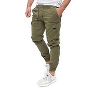 PITTMAN Darius - Cargo Jogging Hosen - Baumwoll Cargohose Slim Fit - Männer Arbeitshosen, Grün (Deep Lichen Green 180312), W34/L30